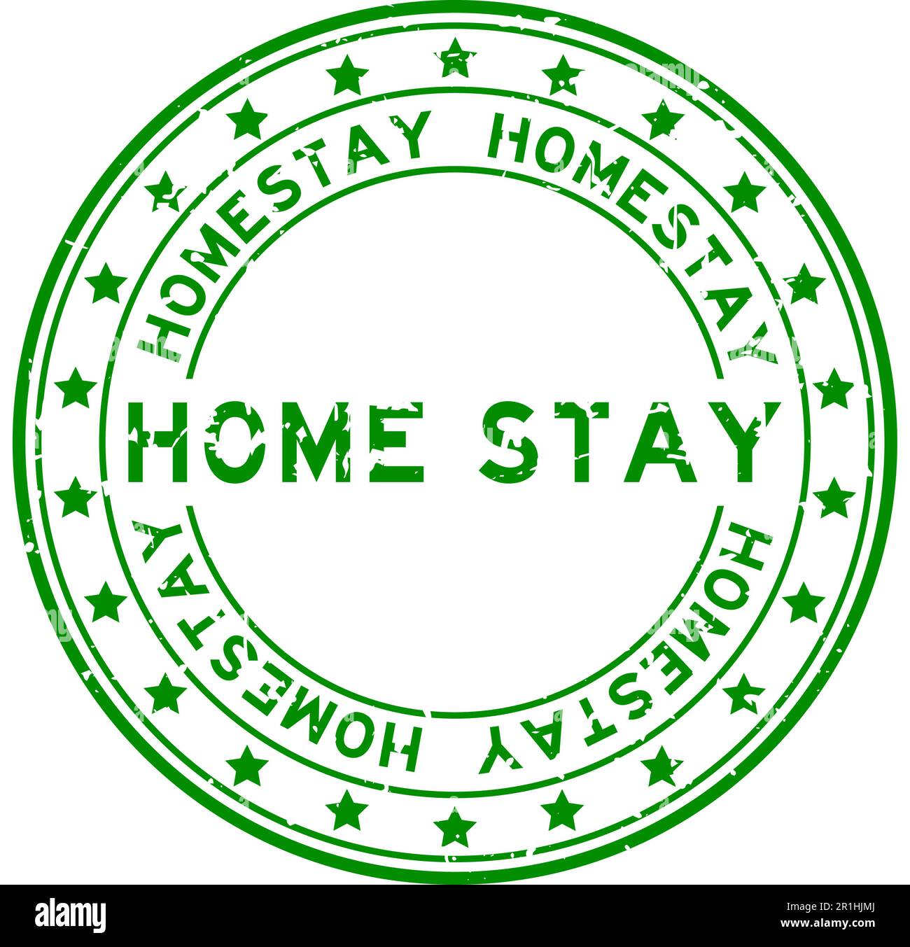 Grunge green home stay word with star icon round rubber seal stamp on ...