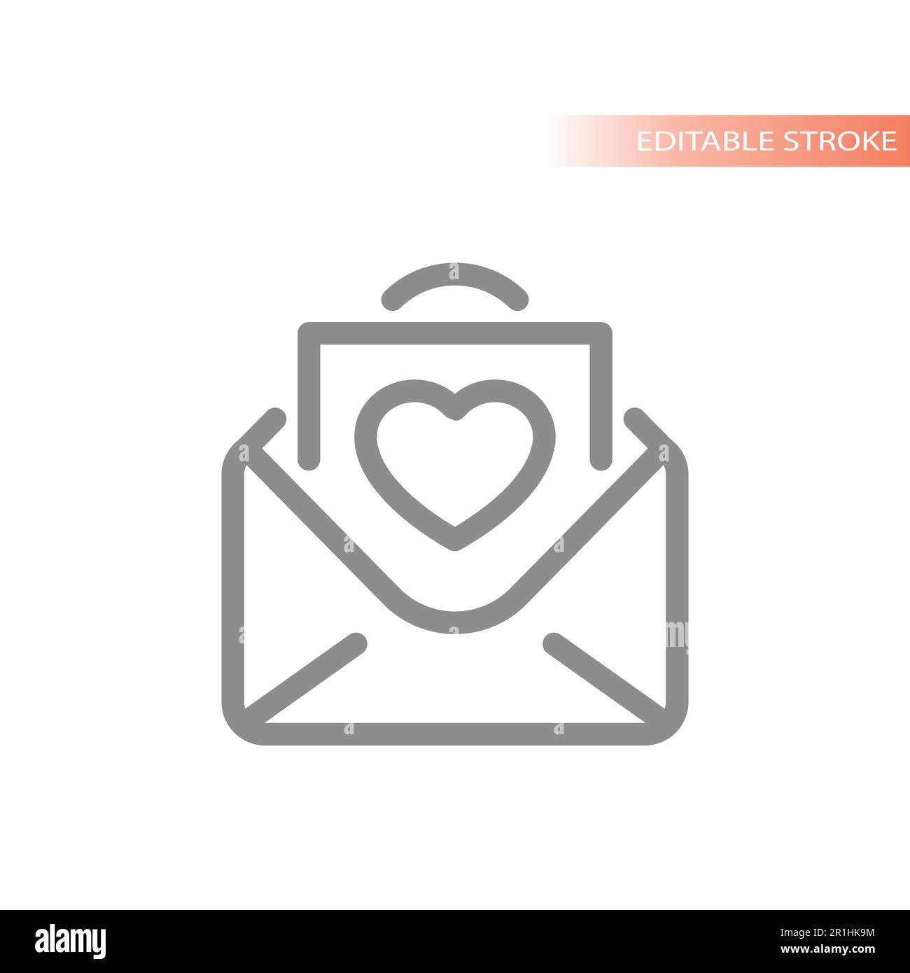 Love letter, open envelope with valentine card icon. Dating app and message outline vector symbol. Stock Vector