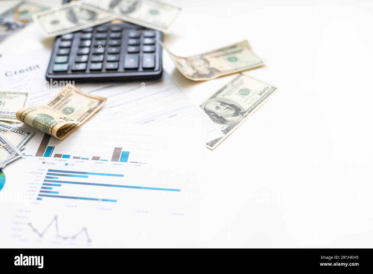 US dollar banknotes on charts graphs paper. Financial development, Banking Account, Statistics, Investment Analytic research data economy. Stock Photo