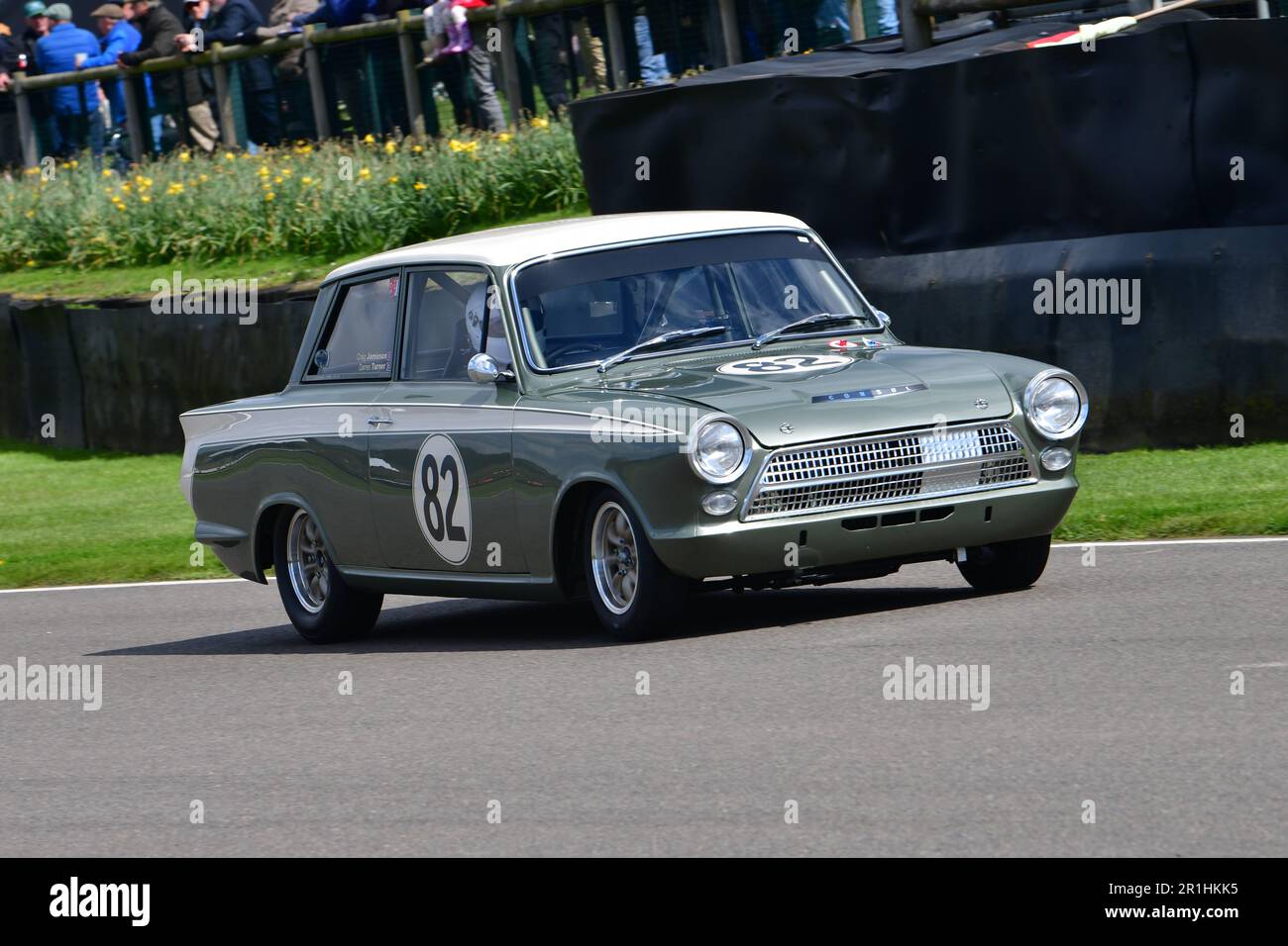 Craig Jamieson, Darren Turner, Ford Lotus Cortina Mk1, Jim Clark Trophy, a forty five minute, two driver race solely for the iconic race car of the mi Stock Photo