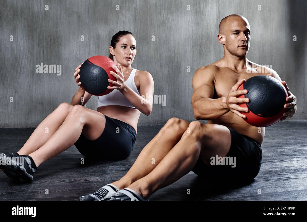 Medicine ball, health and fitness people doing bodybuilding workout ...