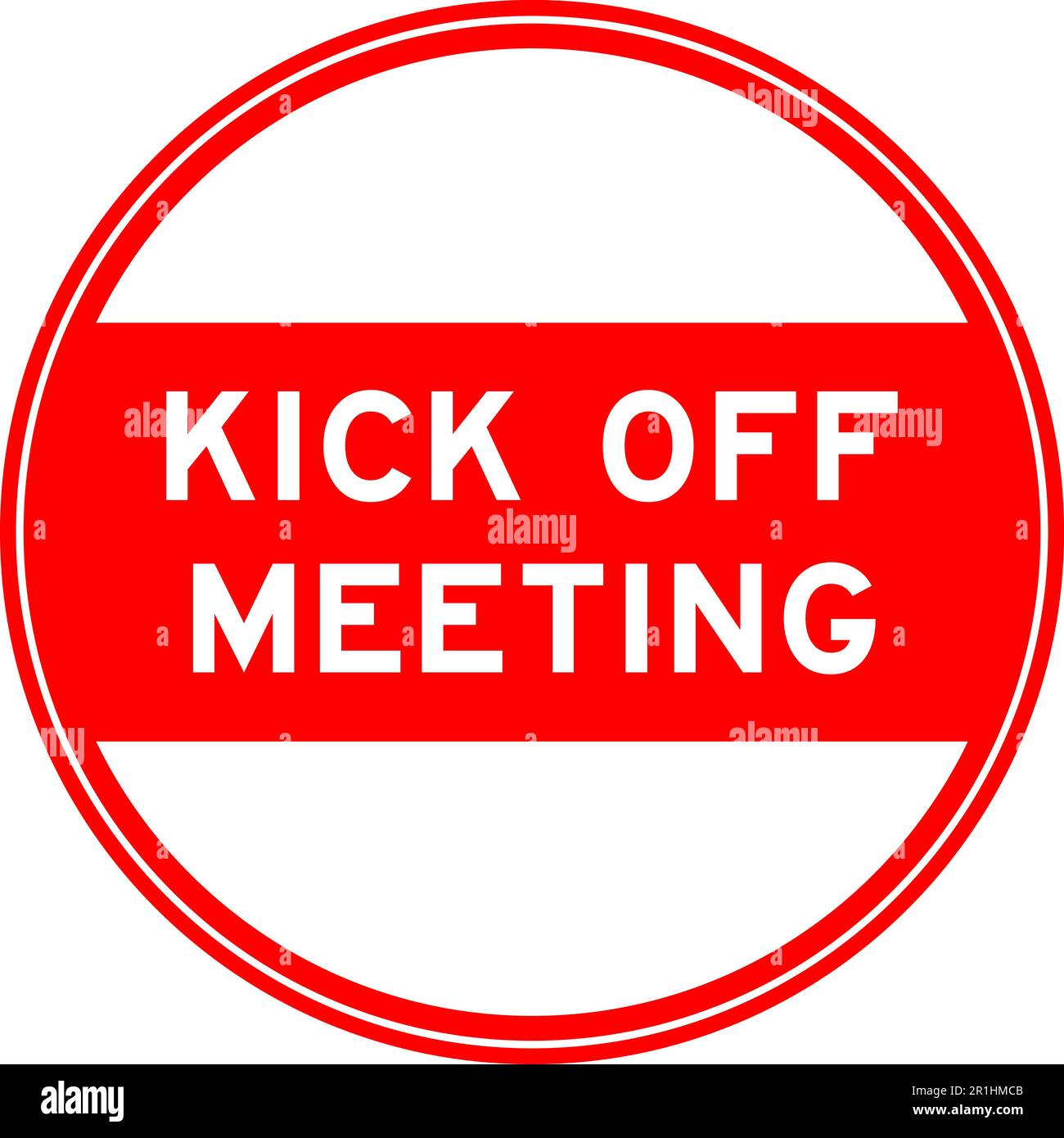 Red color round seal sticker in word kick off meeting on white