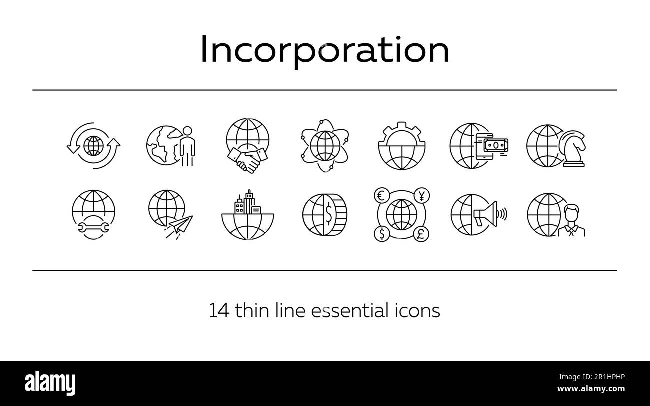Incorporation line icon set Stock Vector