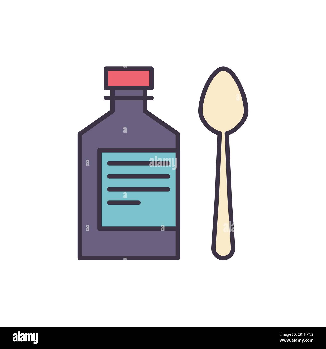 Pouring Syrup related vector line icon. Bottle, spoon. Isolated on