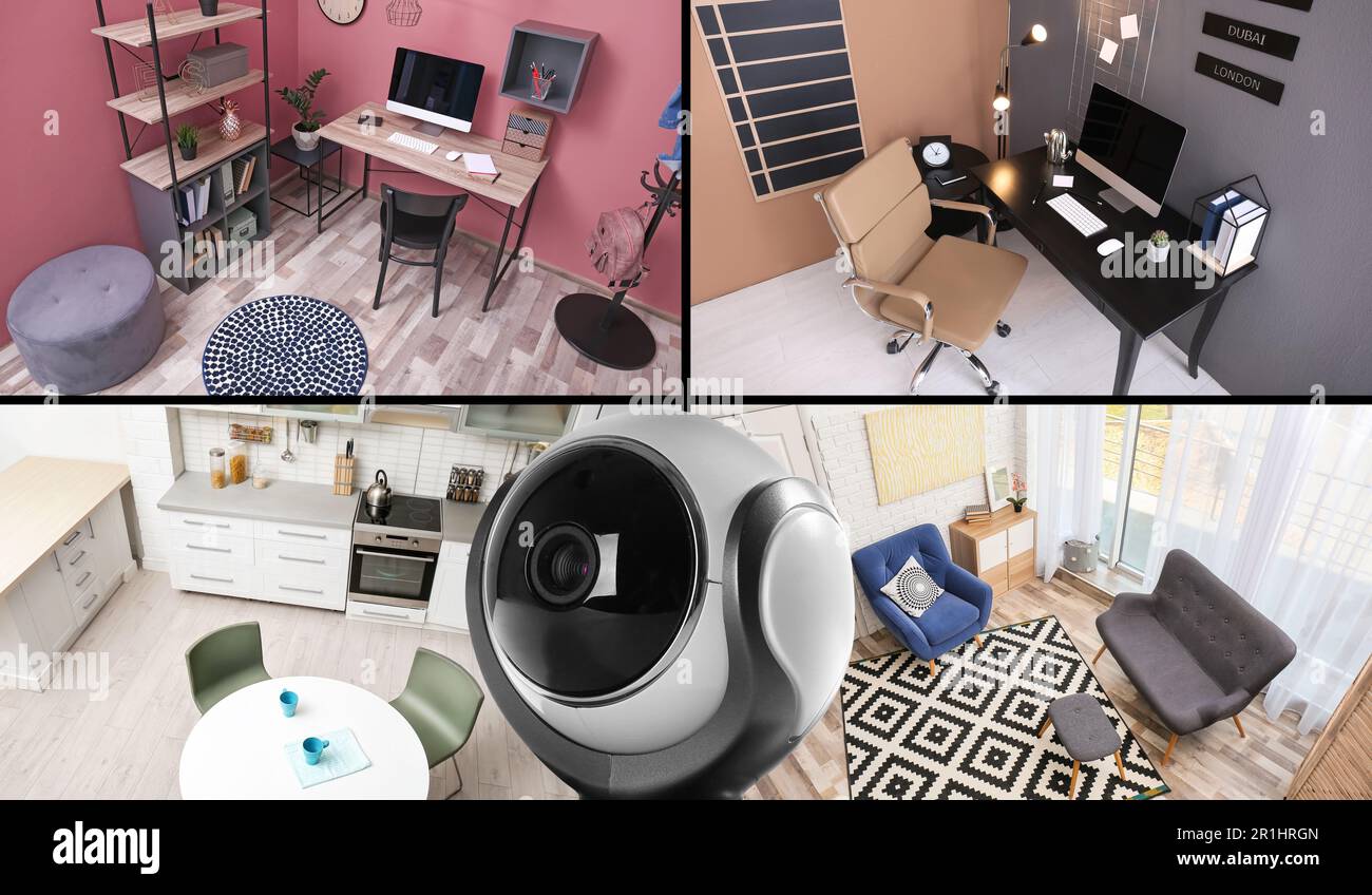 View of rooms through CCTV cameras. Collage Stock Photo Alamy