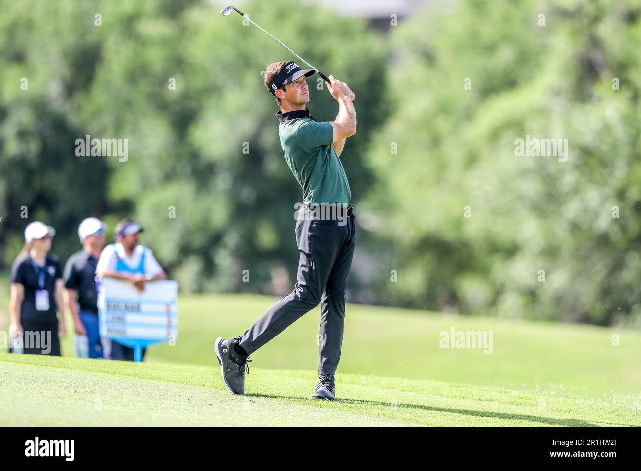 May 13, 2023: Trevor Cone hits an approach shot on the 3rd hole during the third round of the AT&T Byron Nelson golf tournament at TPC Craig Ranch in McKinney, TX. Gray Siegel/CSM Stock Photo