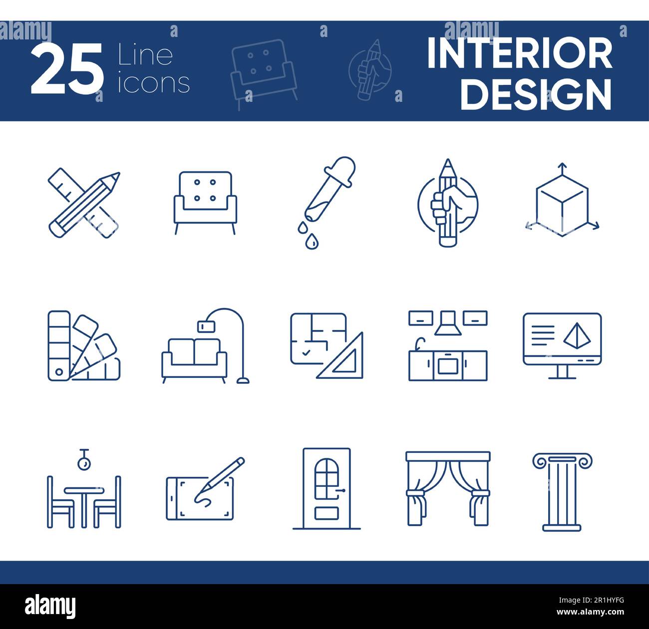Interior design line icon set Stock Vector Image & Art - Alamy