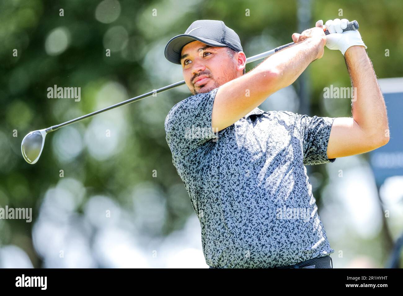 McKinney, TX, USA. 13th May, 2023. Jason Day hits his tee shot on the 5th  hole during the third round of the AT&T Byron Nelson golf tournament at TPC  Craig Ranch in