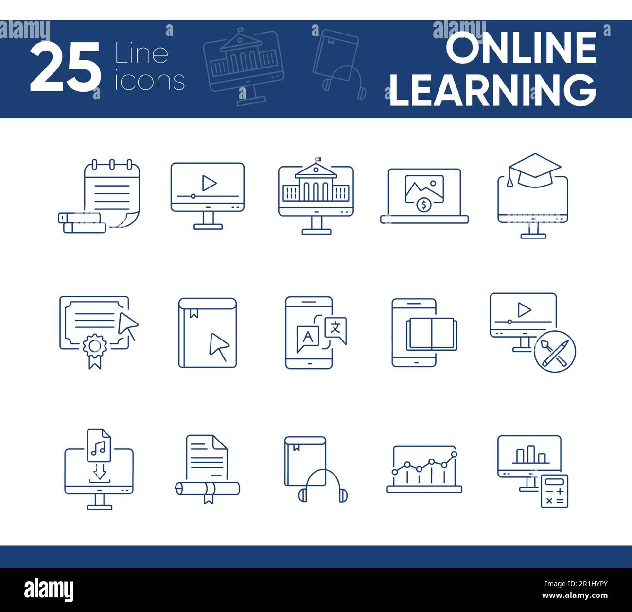 Online learning line icon set Stock Vector