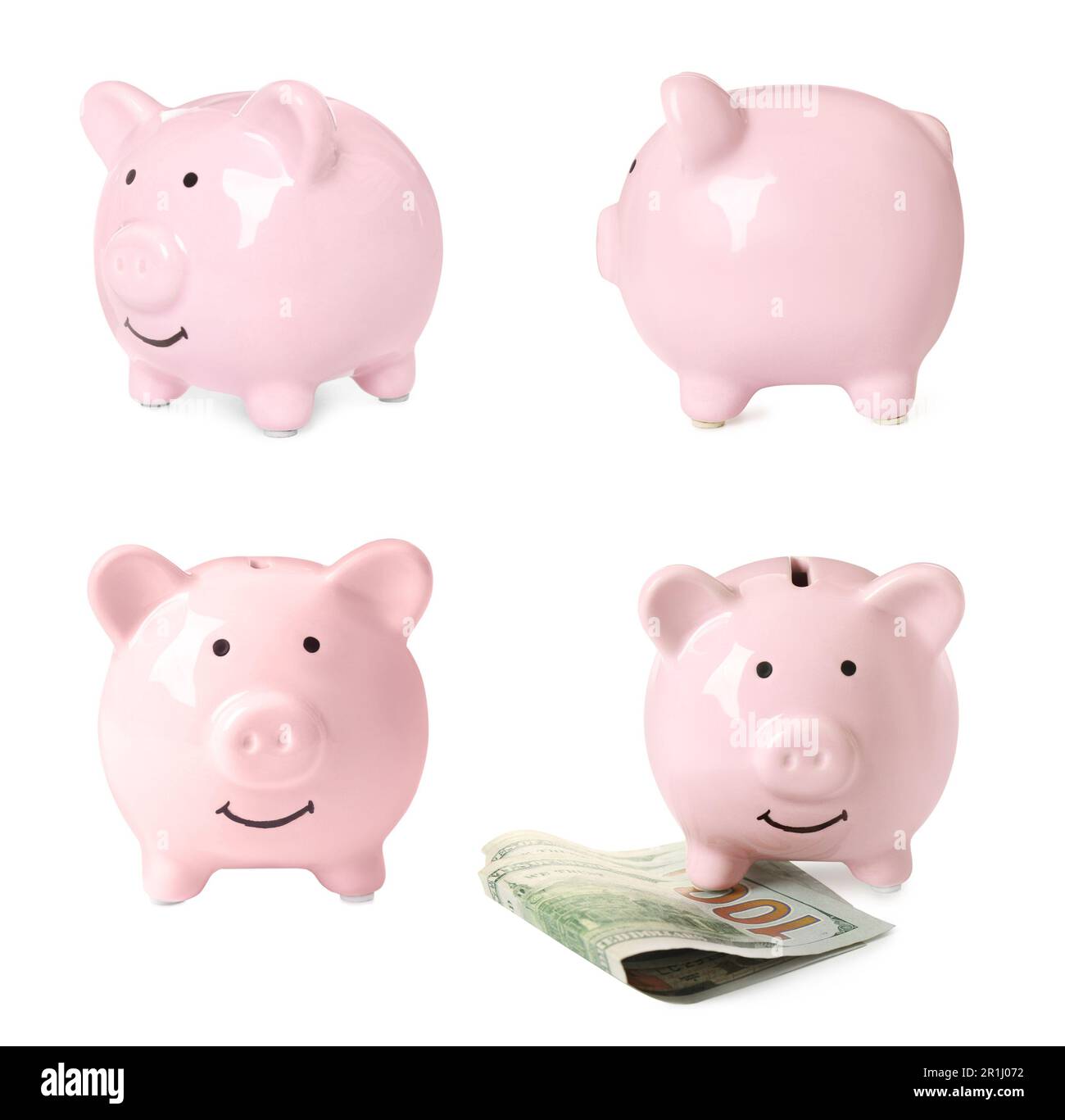 Set with piggy banks on white background Stock Photo - Alamy