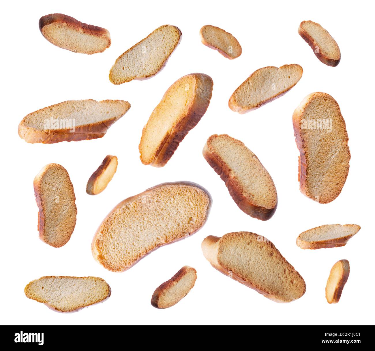 Falling hard chuck crackers on white background Stock Photo