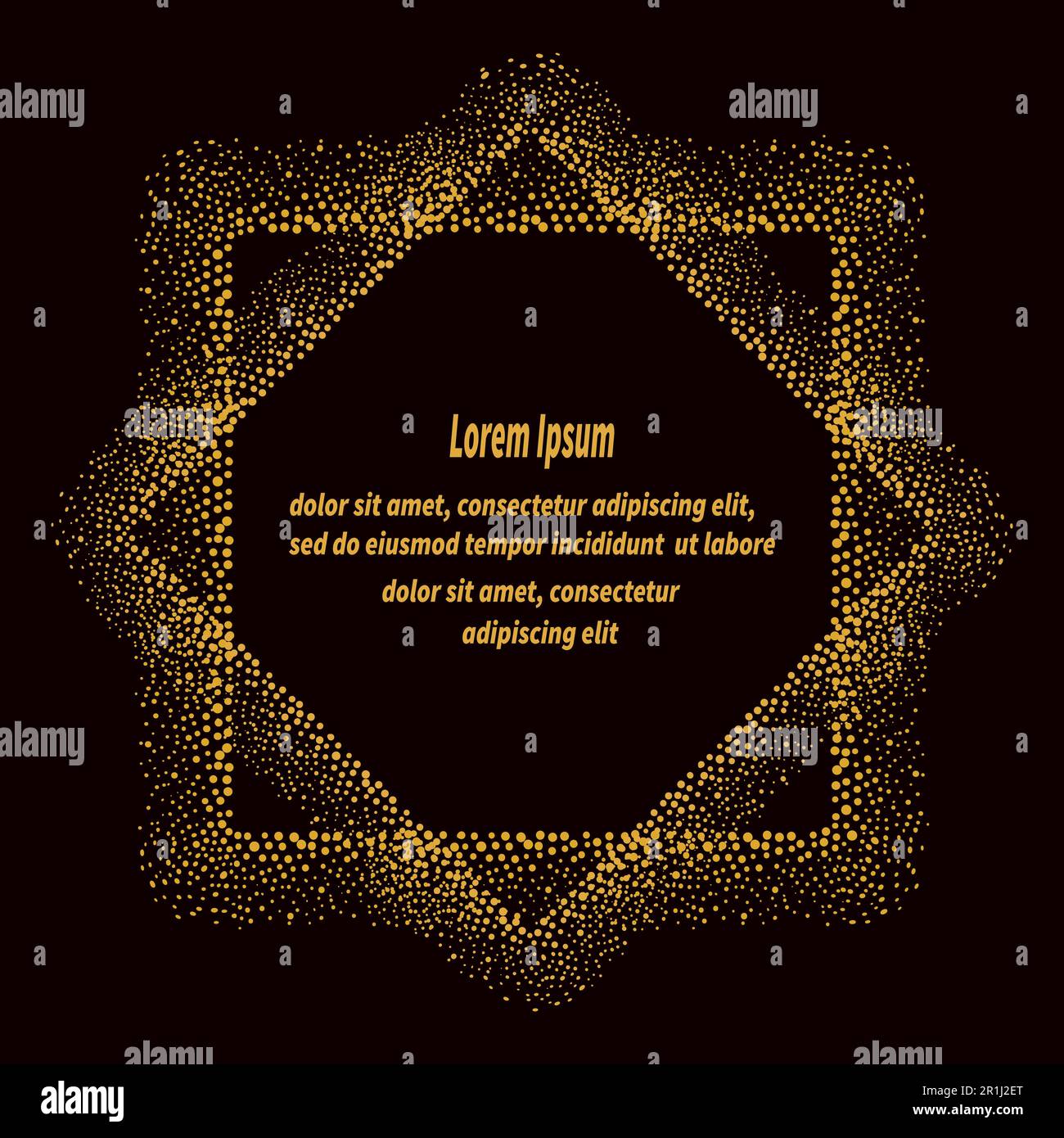 Hand drawn dotted golden frame on black background. Vector illustration. Stock Vector