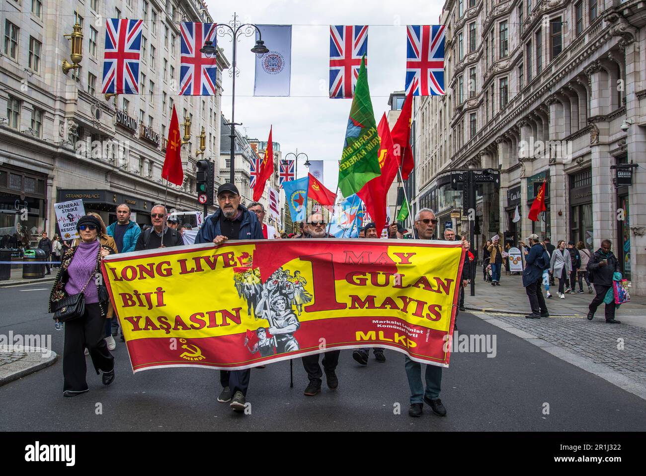 Marxist–Leninist Communist Party (Turkey) banner, May Day International Workers' Day rally, London, England, UK, 01/05/2023 Stock Photo