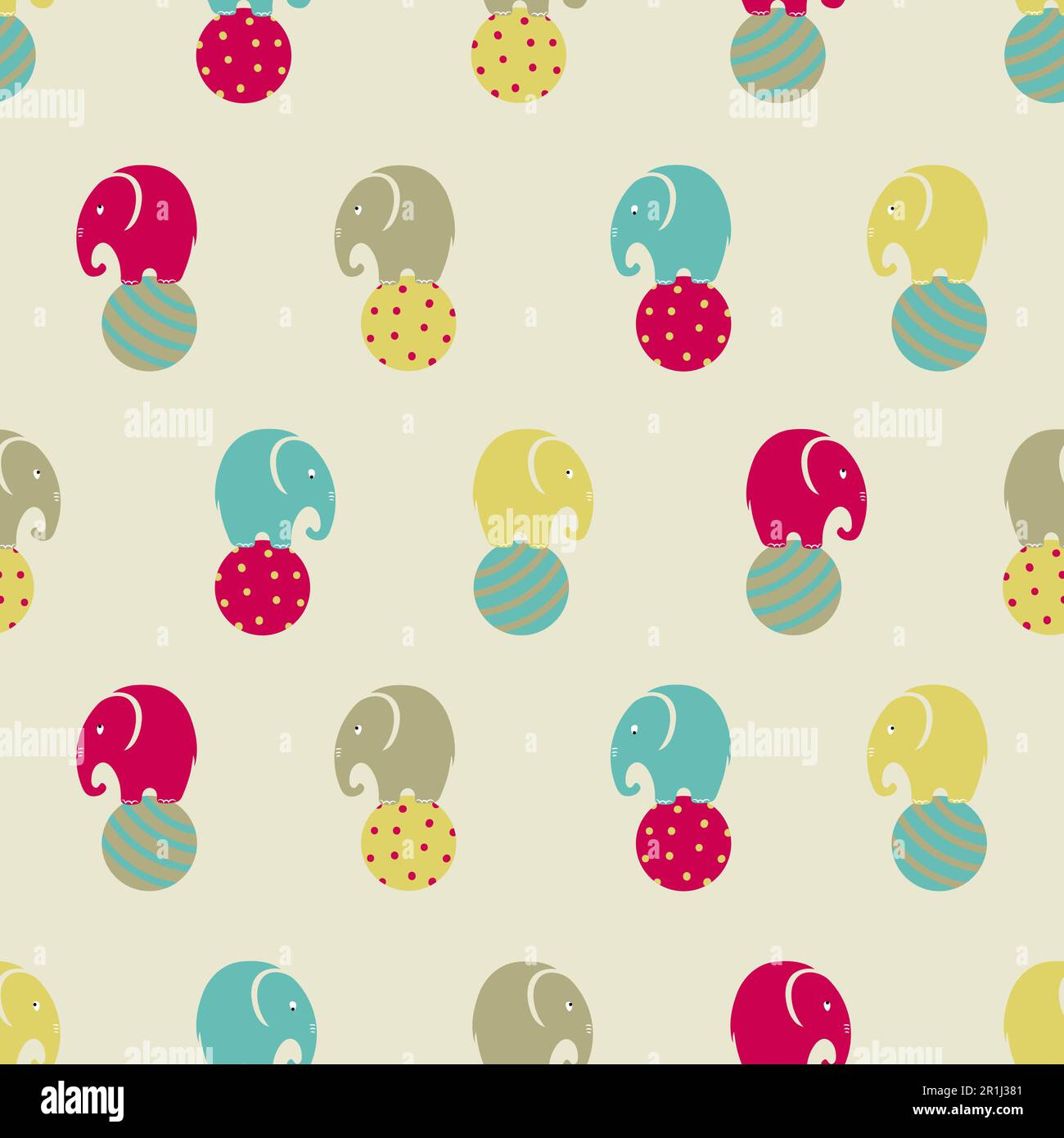 Seamless pattern with cute circus elephants on balls. Vector illustration. Stock Vector