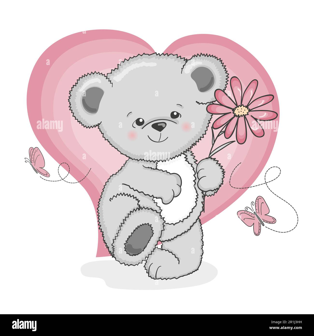 Cute cartoon teddy bear with a flower. Vector illustration for kids ...