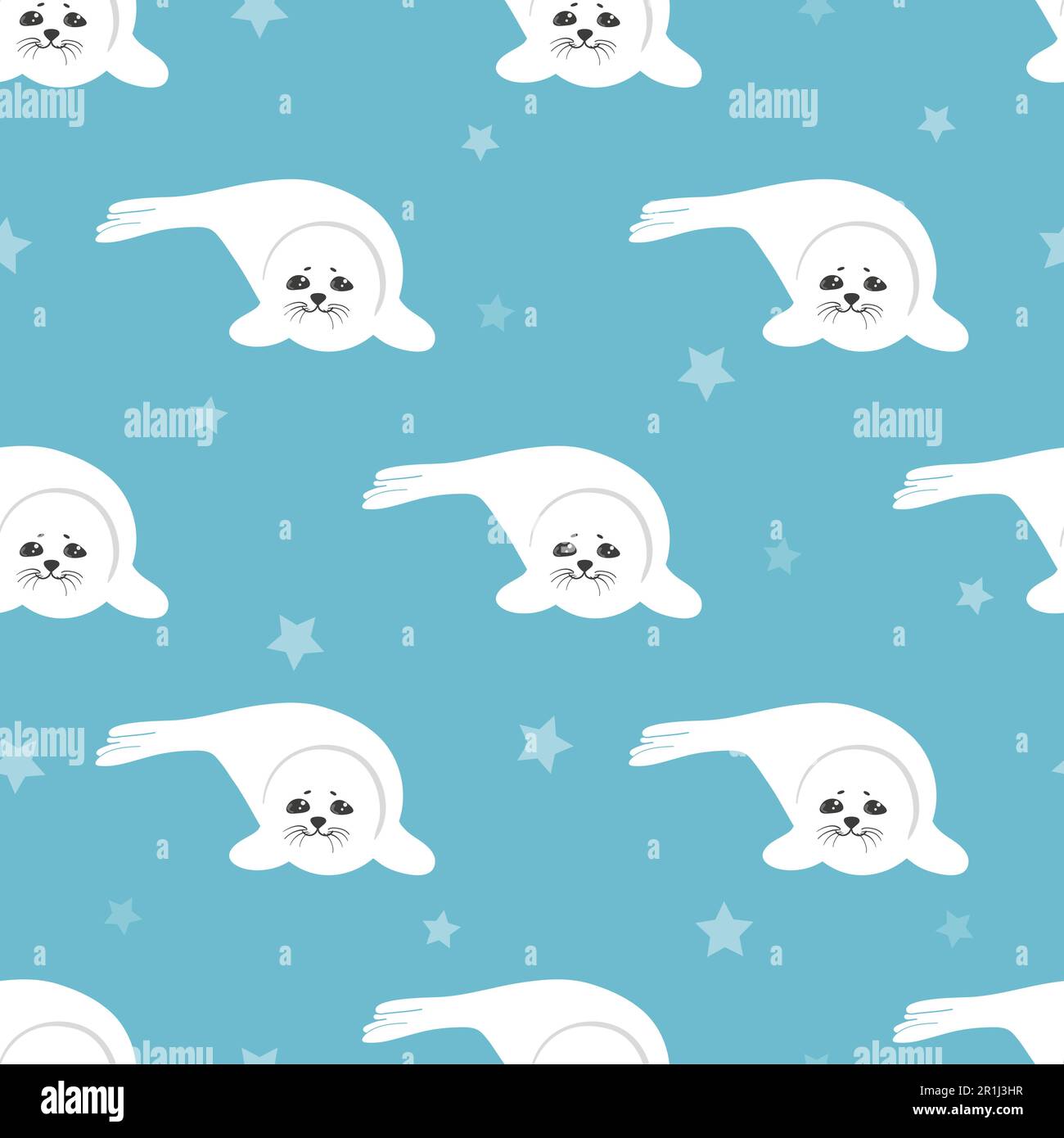 Seamless cute cartoon baby Seal Pup pattern. Vector background Stock ...
