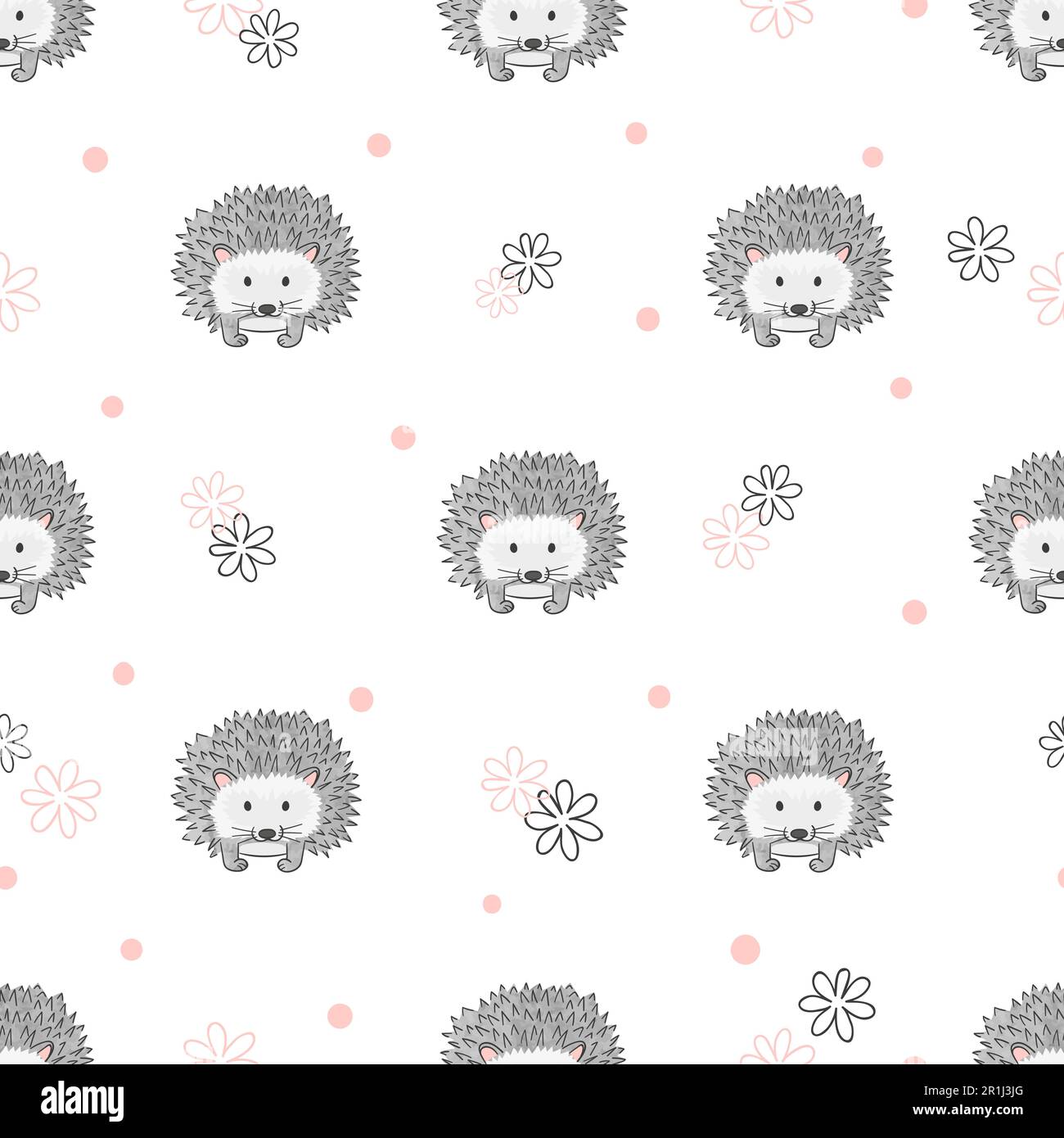 Seamless childish vector pattern with cute watercolor hedgehogs. Stock Vector