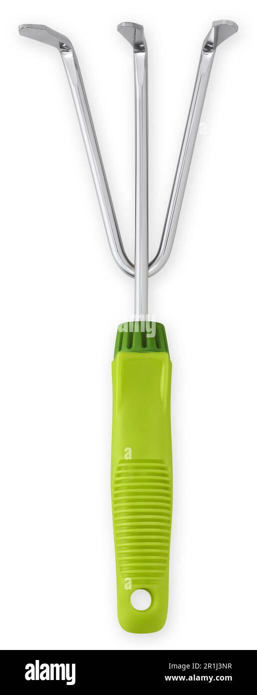 Hand spud rake with plastic green grip, weeding and turning soil