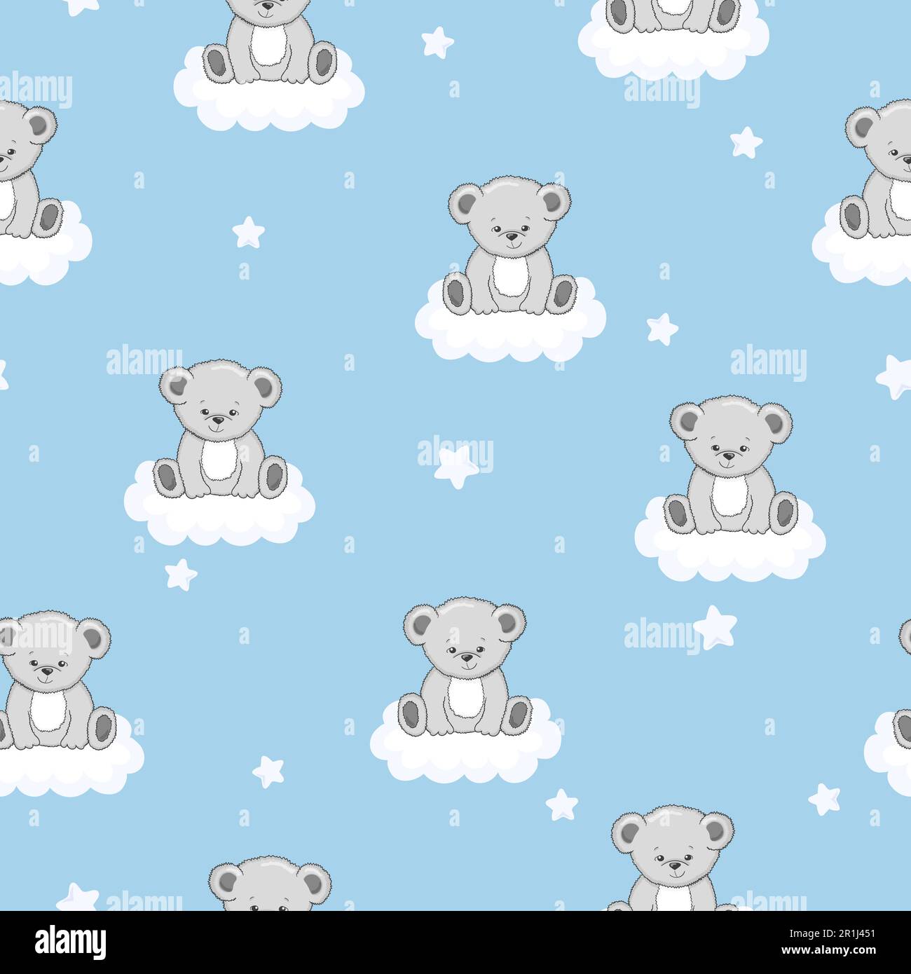 Seamless pattern with cute teddy bears and clouds. Stock Vector