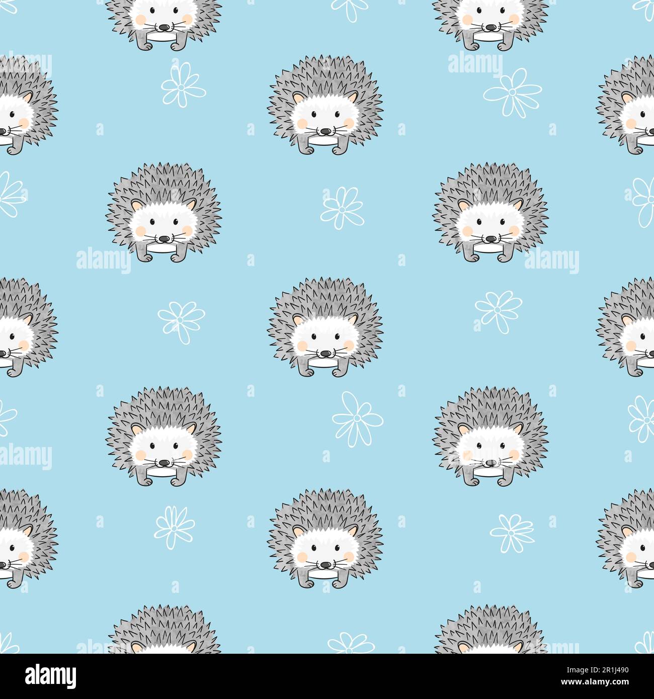 Seamless pattern with cute watercolor hedgehogs. Vector kids background. Stock Vector