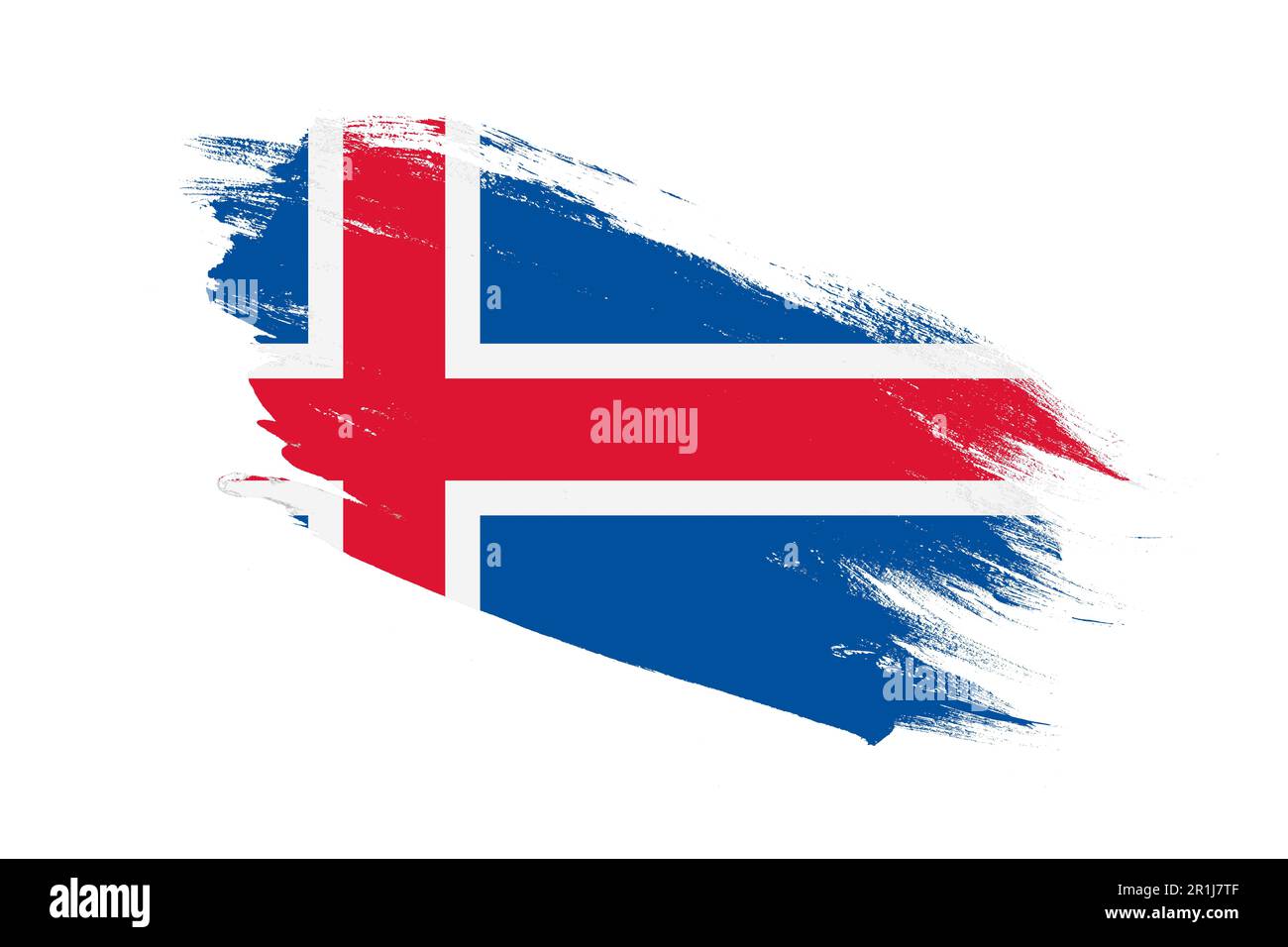 Iceland flag with stroke brush painted effects on isolated white background Stock Photo