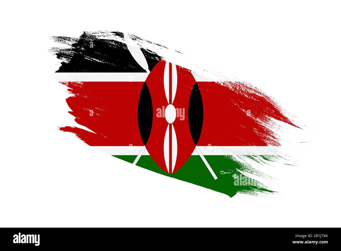 Kenya flag with stroke brush painted effects on isolated white background Stock Photo