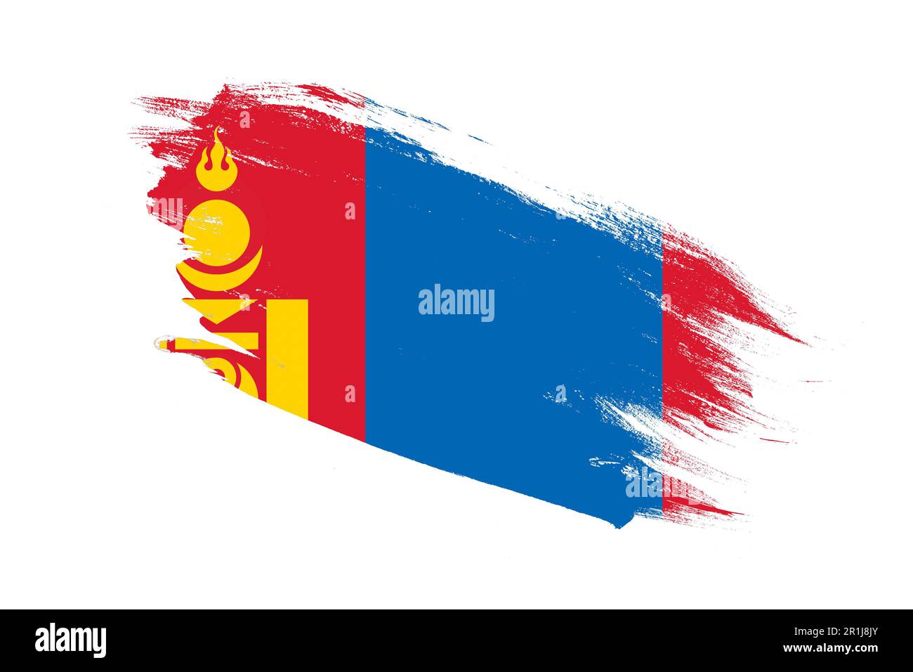 Mongolia flag with stroke brush painted effects on isolated white background Stock Photo