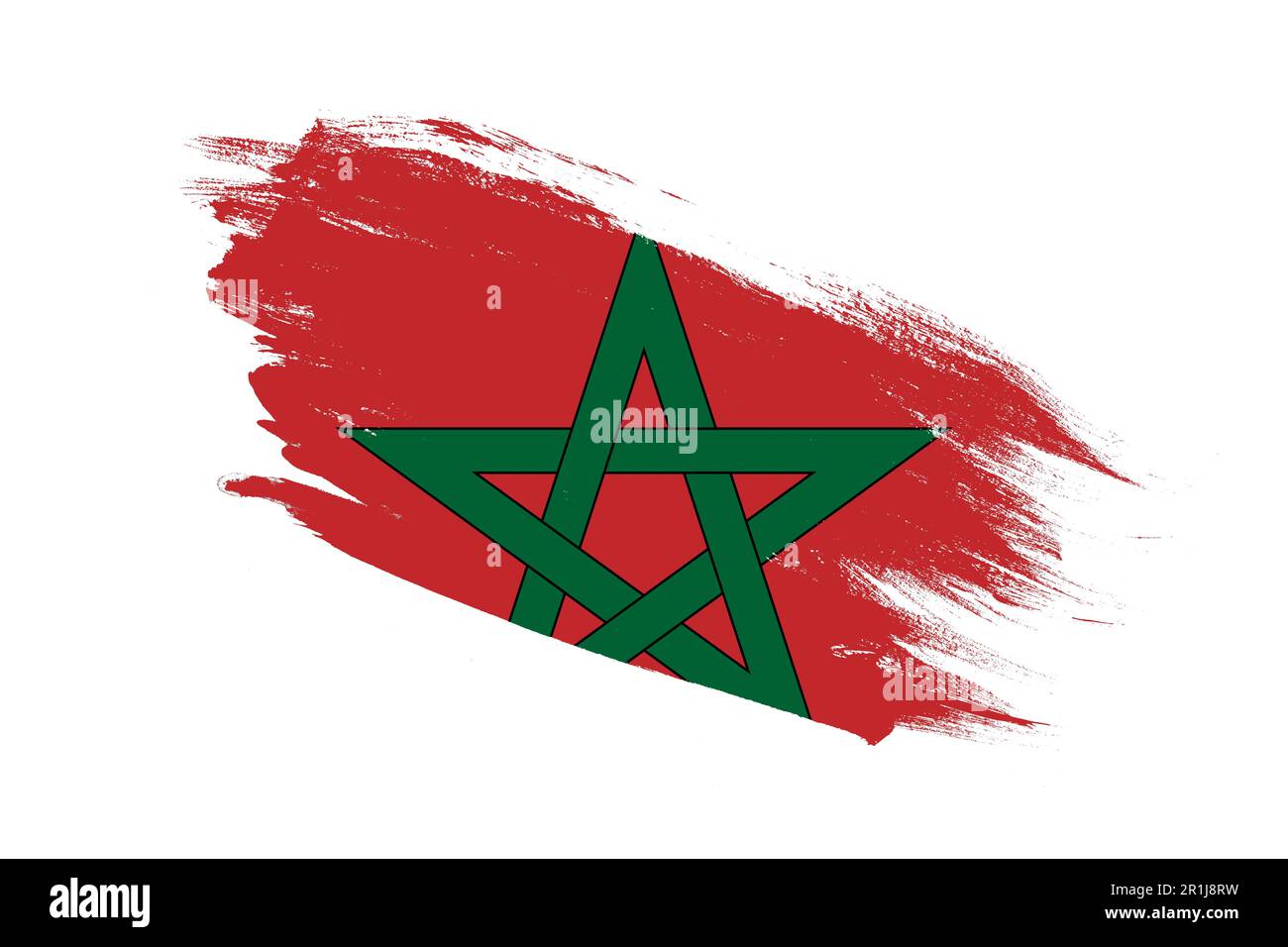 Morocco flag with stroke brush painted effects on isolated white background Stock Photo