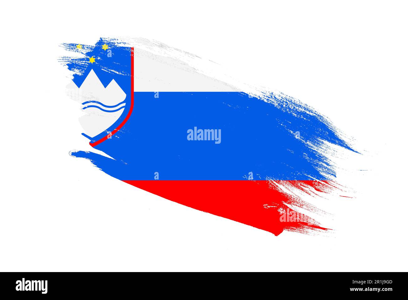 Slovenia flag with stroke brush painted effects on isolated white ...