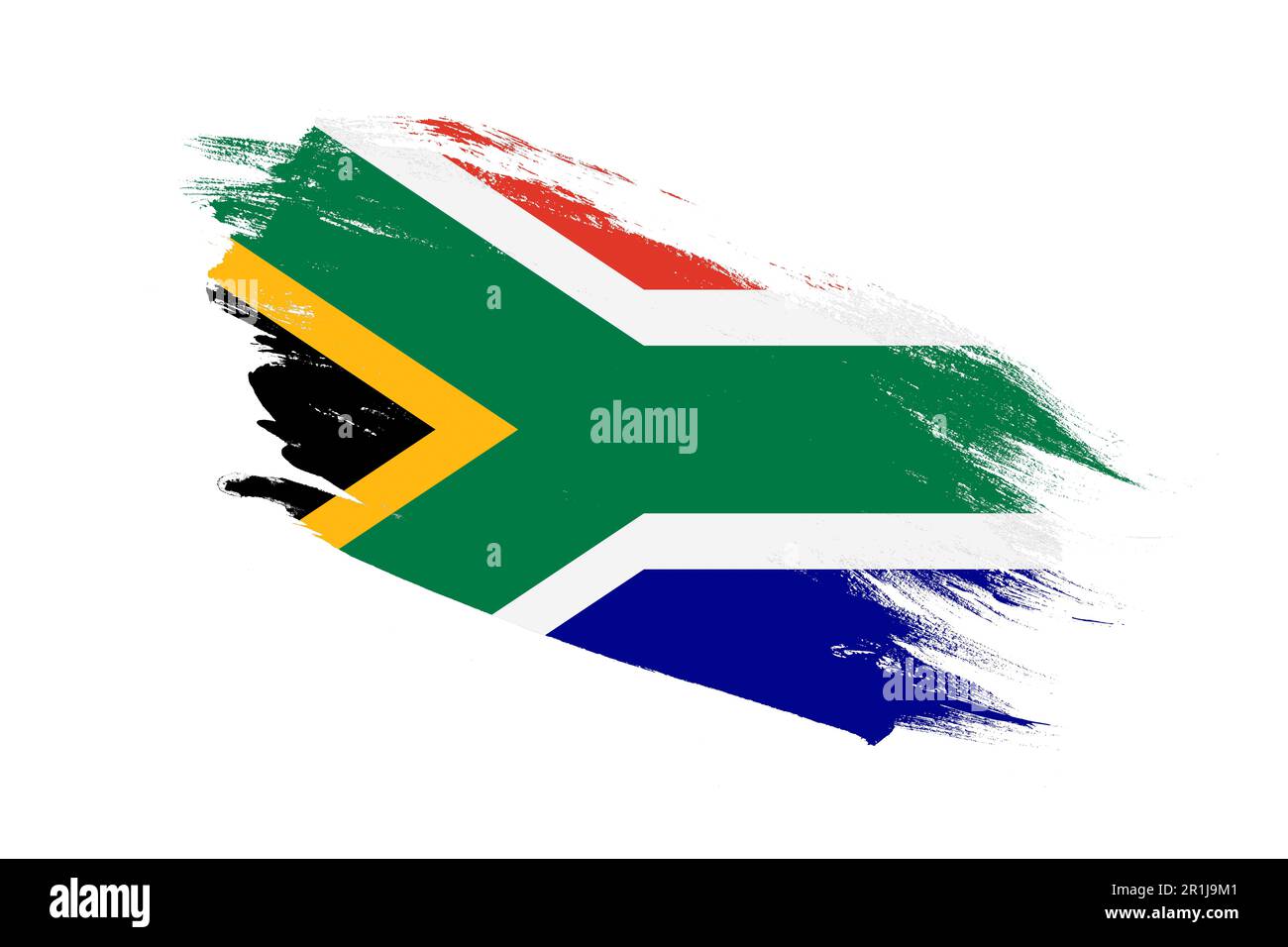 South Africa flag with stroke brush painted effects on isolated white background Stock Photo