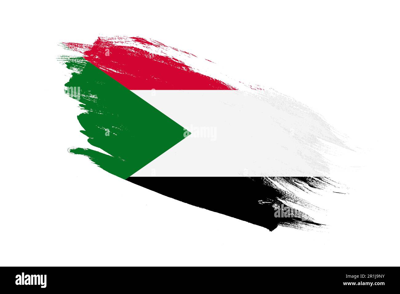 Sudan flag with stroke brush painted effects on isolated white background Stock Photo