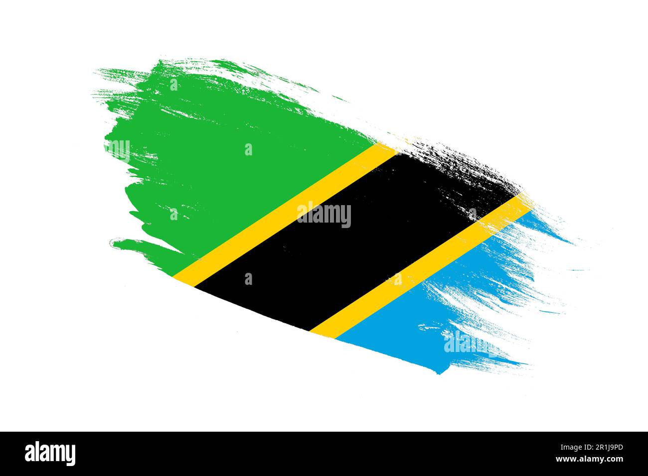 Tanzania flag with stroke brush painted effects on isolated white ...