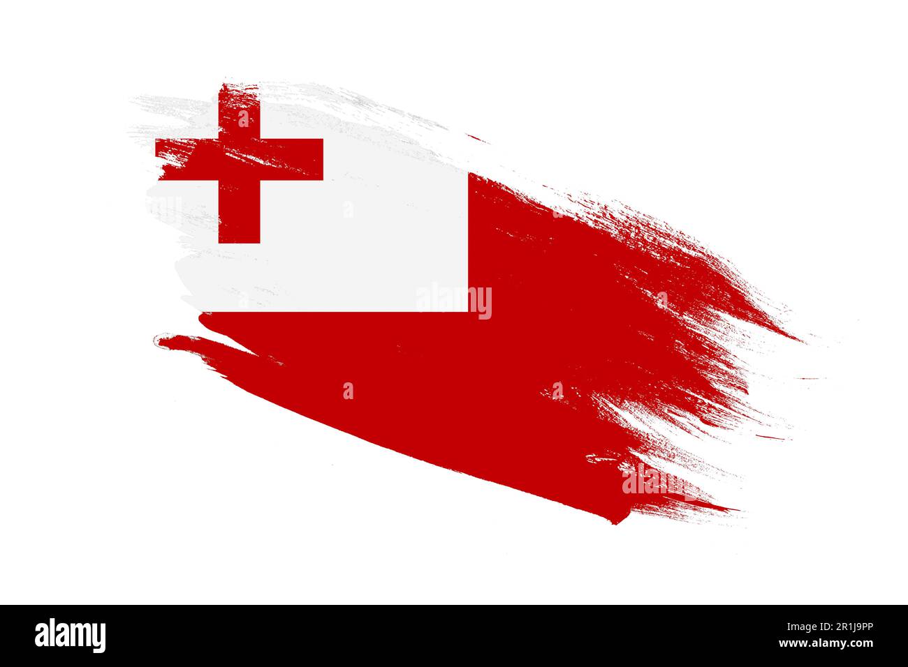 Tonga flag with stroke brush painted effects on isolated white background Stock Photo