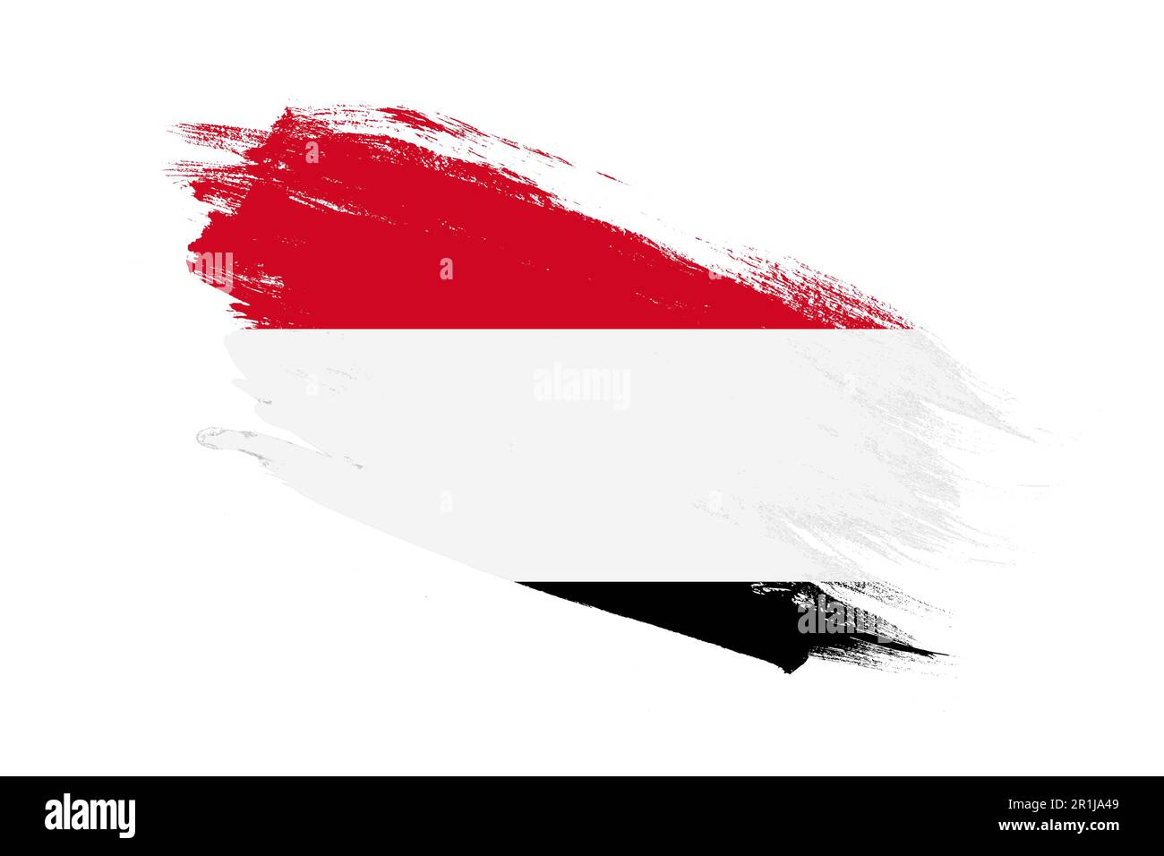 Yemen flag with stroke brush painted effects on isolated white ...