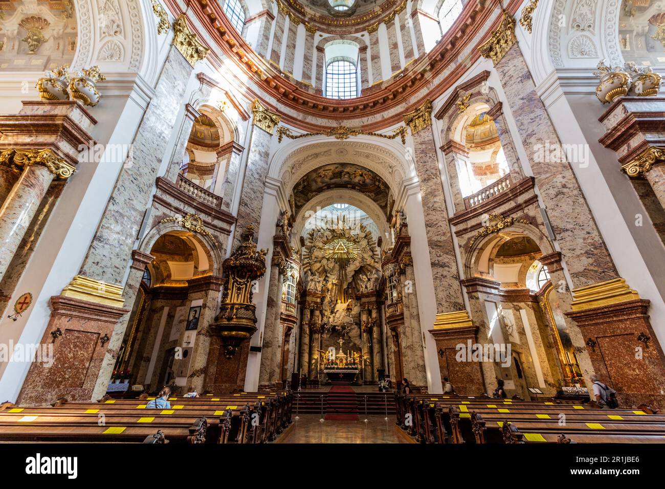 VIENNA, AUSTRIA - SEPTEMBER 9, 2021: Interior of Karlskirche (St. Charles' Church) in Vienna, Austria Stock Photo