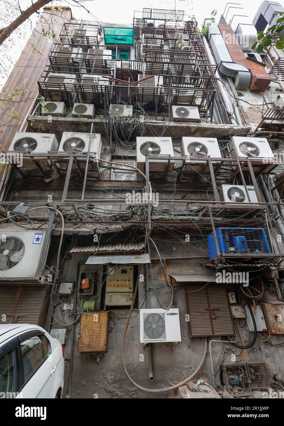 Air conditioner units outside building in New Delhi, India Stock Photo