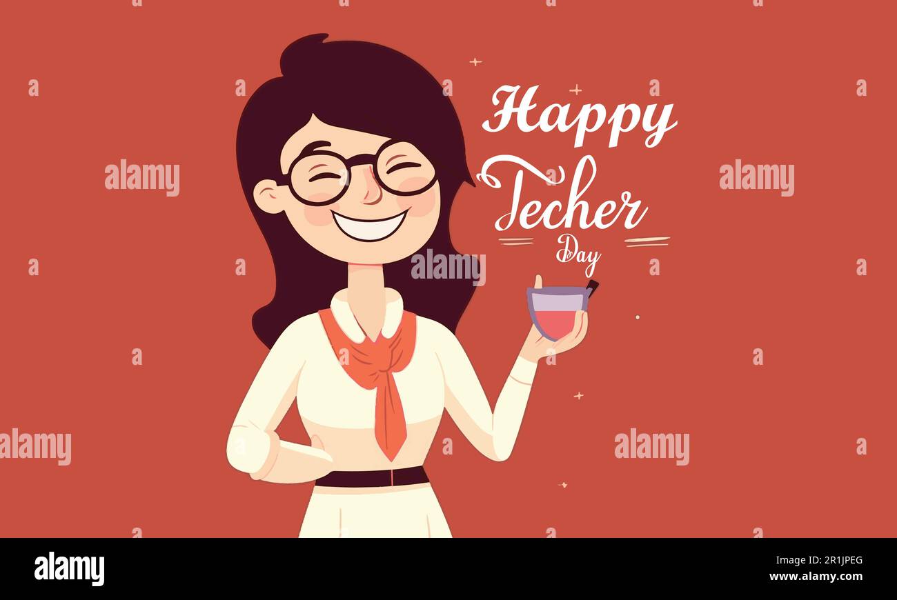 A madam enjoying happy teacher day with a cup of coffee vector illlustration Stock Vector