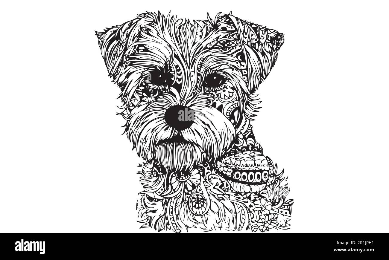 Complex Line art dog coloring sheets. Stock Vector