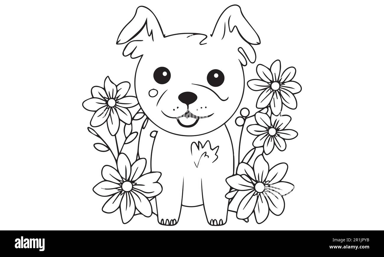 Cute Dog line art coloring page for kids. Stock Vector