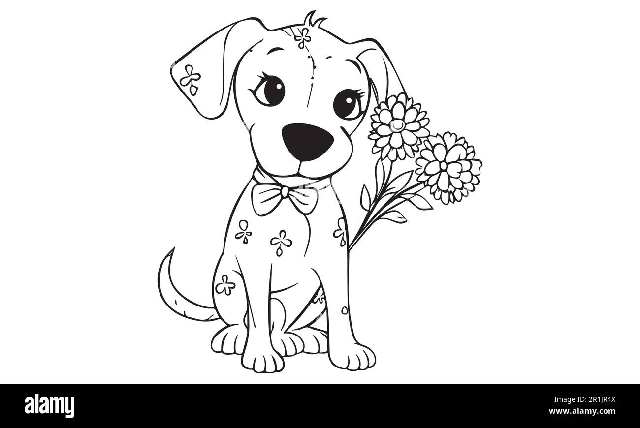 A cute dog line art coloring pages for adults. Stock Vector