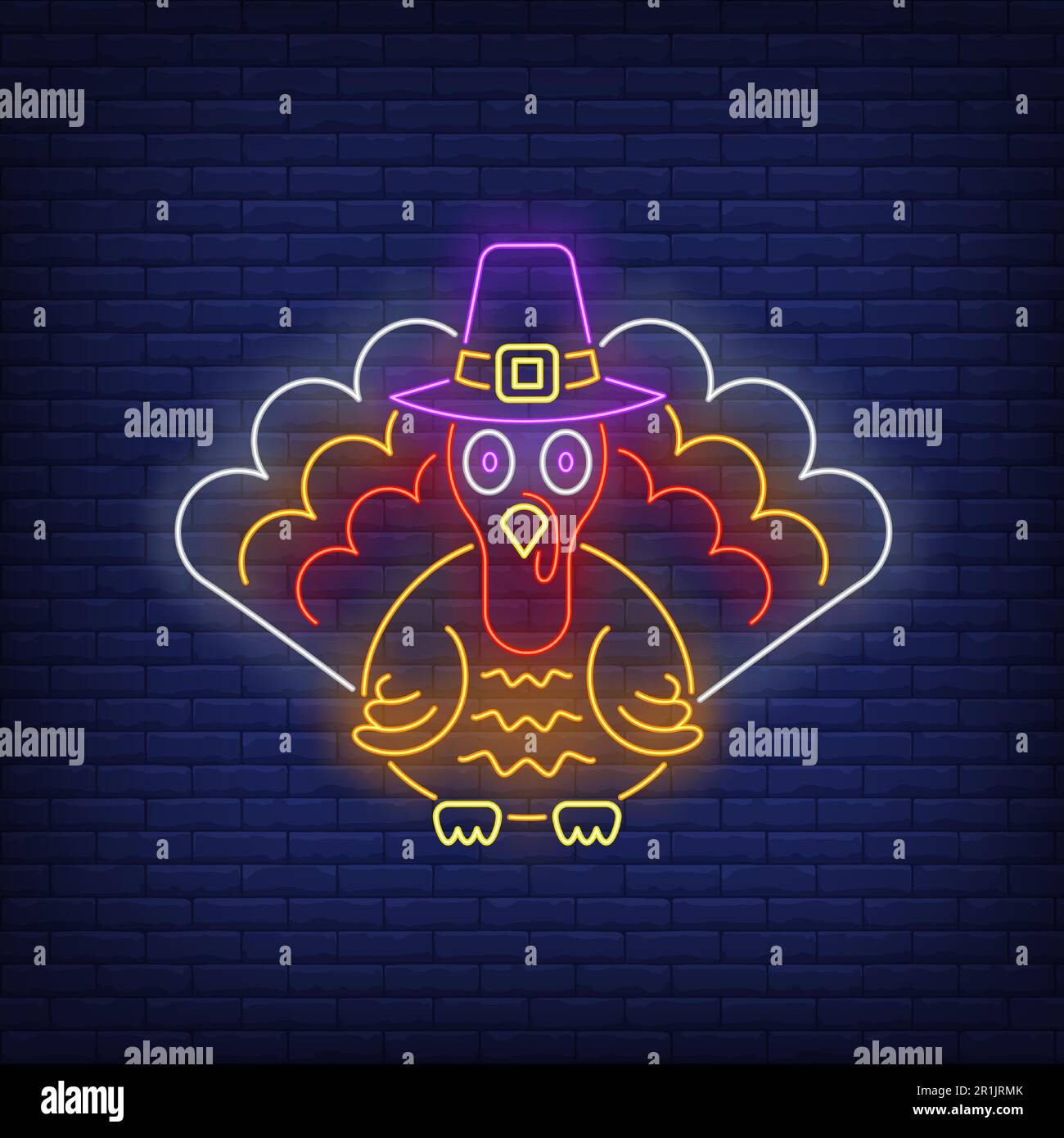 Turkey wearing witch hat neon sign Stock Vector