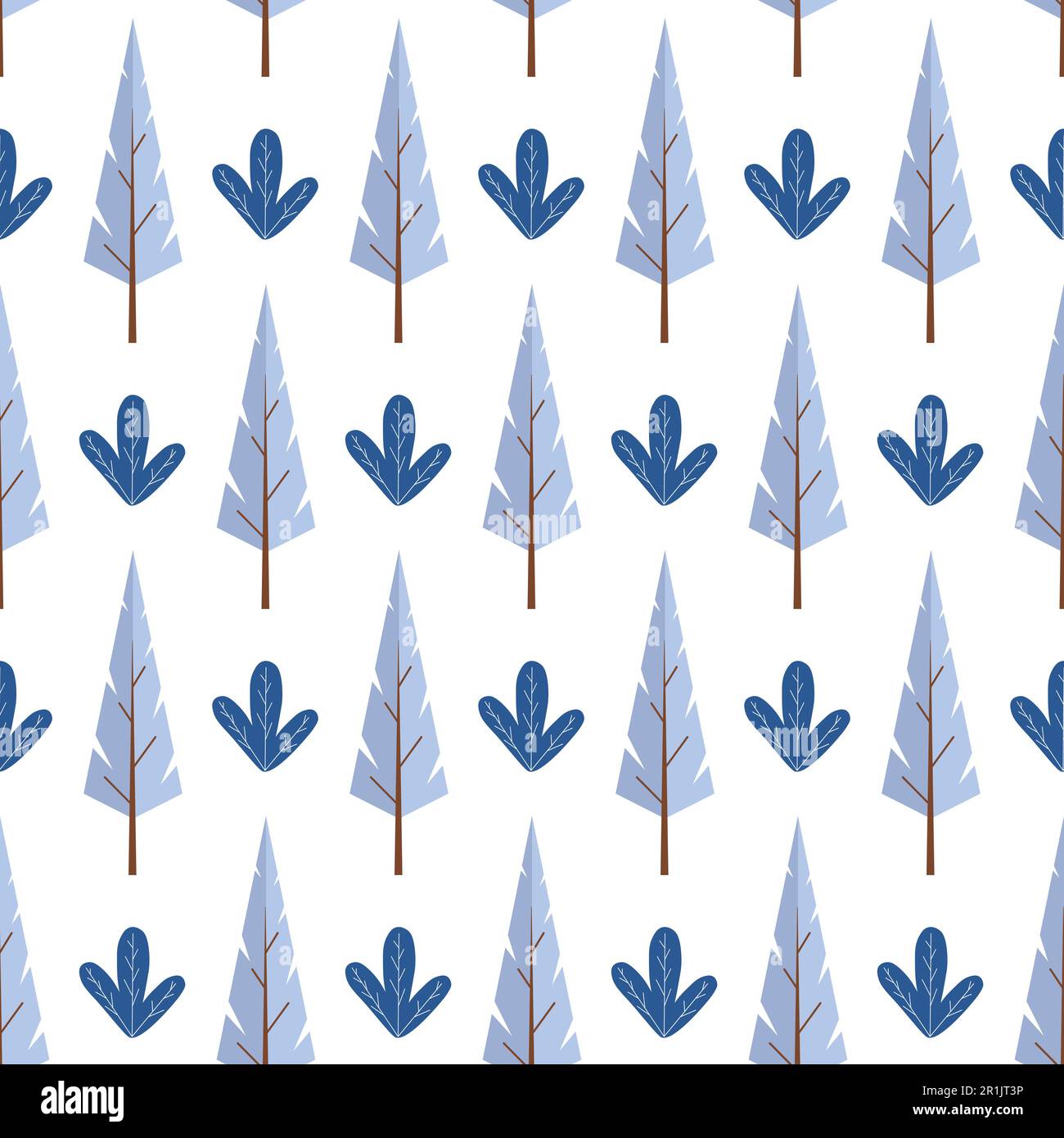 Minimalistic pattern with winter trees and bushes. Vector illustration isolated on white background. New Year design. Stock Vector
