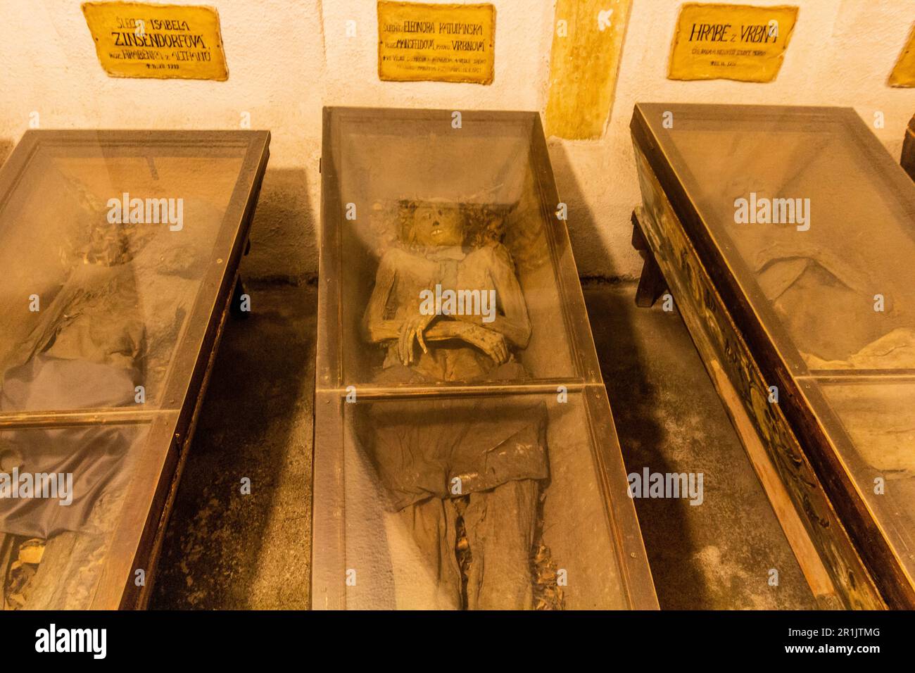 BRNO, CZECHIA - SEPTEMBER 6, 2021: Mummies in the Capuchin Crypt in Brno, Czech Republic Stock Photo