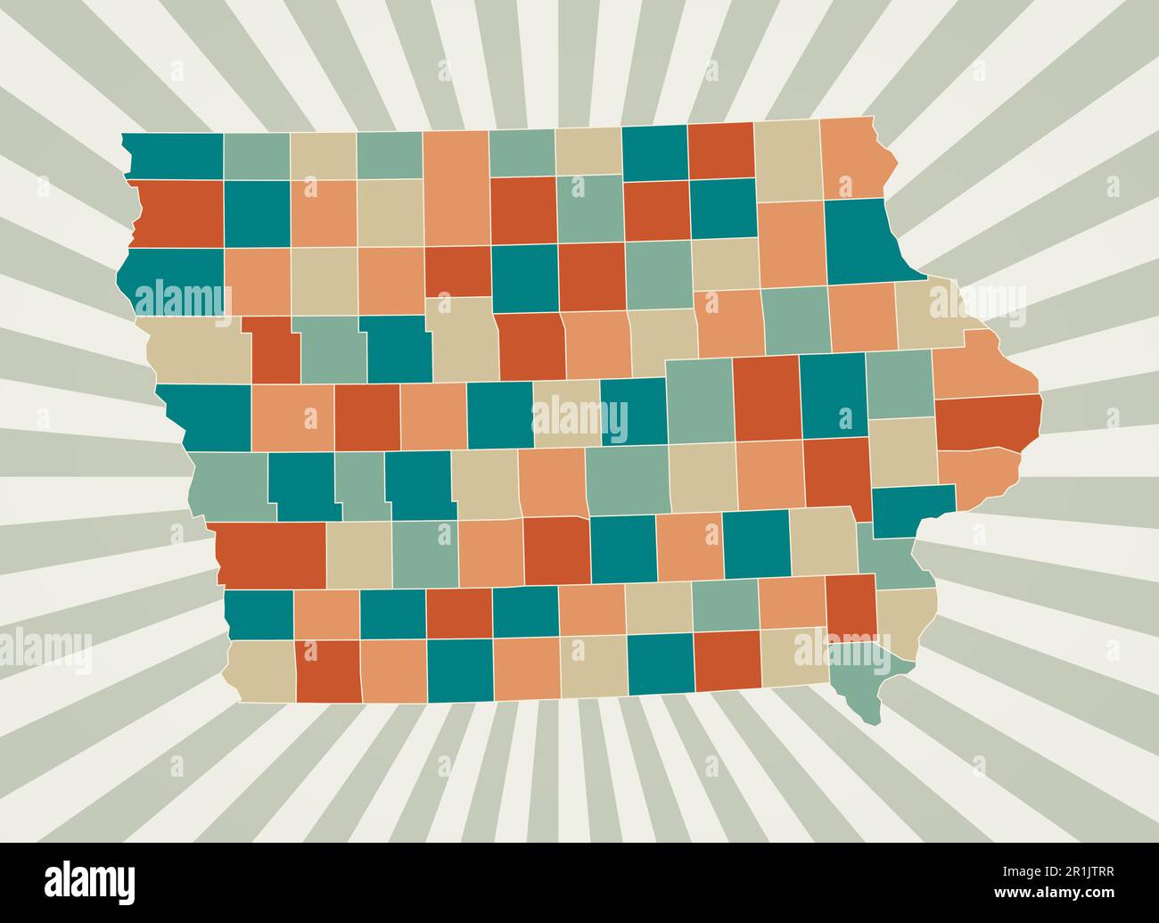 Iowa map. Poster with map of the us state in retro color palette. Shape Iowa map. Poster with map of the us state in retro color palette. Shape