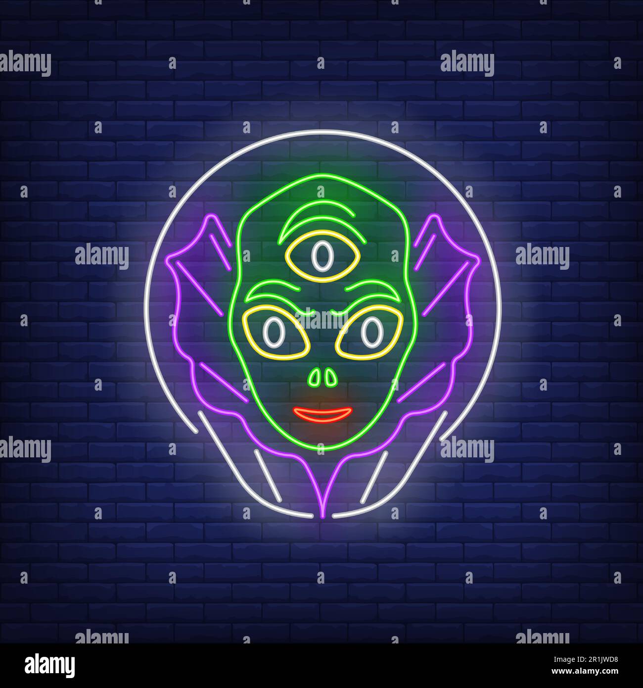 Alien head in glass helmet neon sign Stock Vector