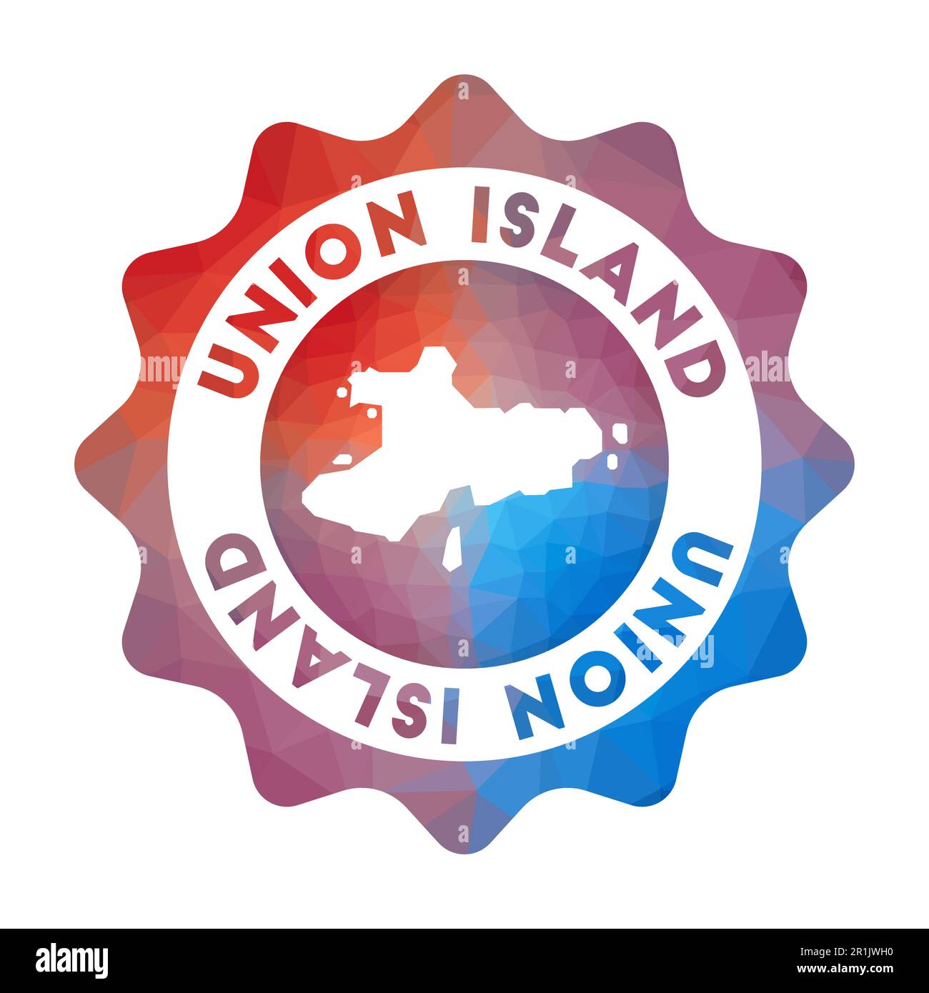 Union Island low poly logo. Colorful gradient travel logo in geometric style. Multicolored polygonal Union Island rounded sign with map for your infog Stock Vector