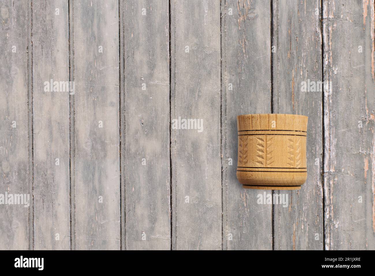 Top up view mortar on dark wooden vintage table . added copy space for ...