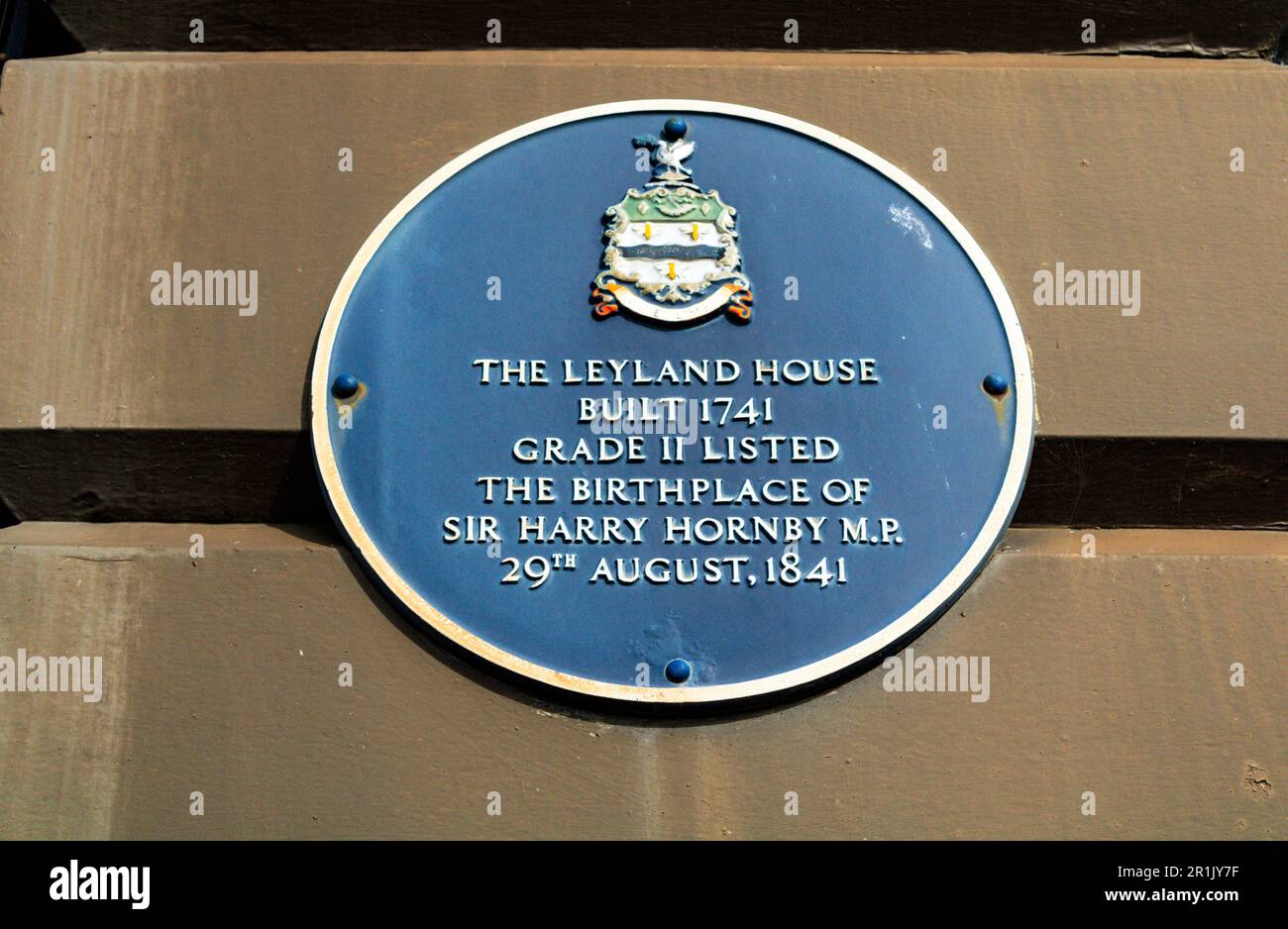 The Leyland House blue plaque. King Street, Blackburn. Stock Photo