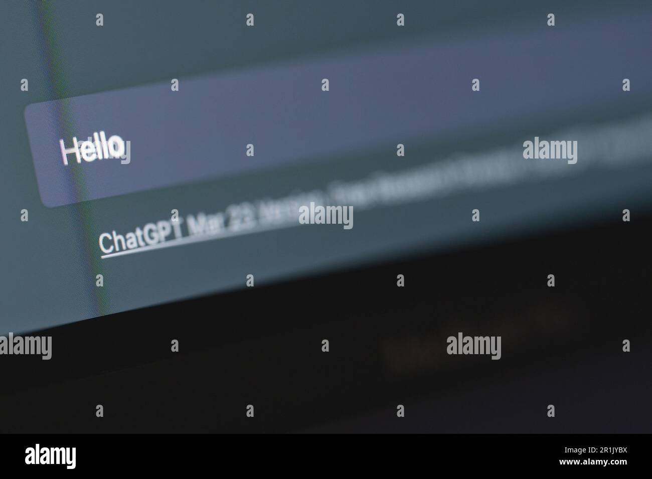 New york, USA - April 7, 2023: Bot ChatGPT text bar on computer screen close up view Stock Photo
