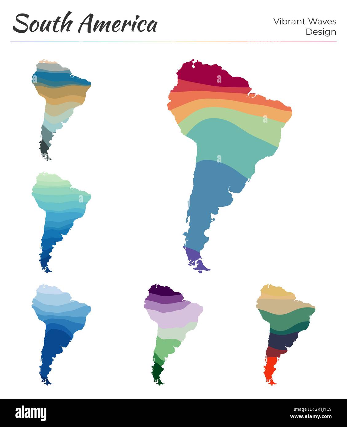 Set of vector maps of South America. Vibrant waves design. Bright map ...